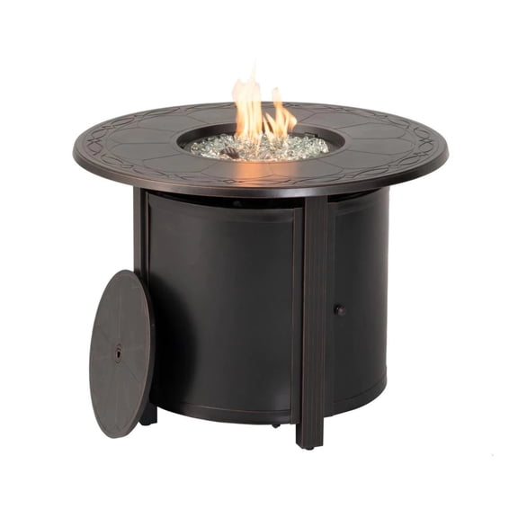 Alfresco Home Hartwick 34" Round Aluminum Gas Fire Pit Chat Table in Topaz Gray