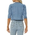 thumbnail image 3 of INSPIRE CHIC Women's Denim Jackets Collarless 3/4 Sleeves Crop Jean Cardigan Jackets S Light Blue, 3 of 6