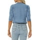 thumbnail image 3 of Chaquetas de mezclilla para mujeres INSPIRE CHIC sin cuello, de manga 3/4, cortas, color azul claro, talla M, 3 of 6