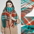 thumbnail image 4 of Prolriy Scarf for Women Thermal Scarf Fall Winter Scarf Classic Tassel Plaid Scarf Warm Soft Chunky Large Blanket Wrap Shawl Scarves 1 Pack Warm Scarf Womens Scarf Orange, 4 of 9