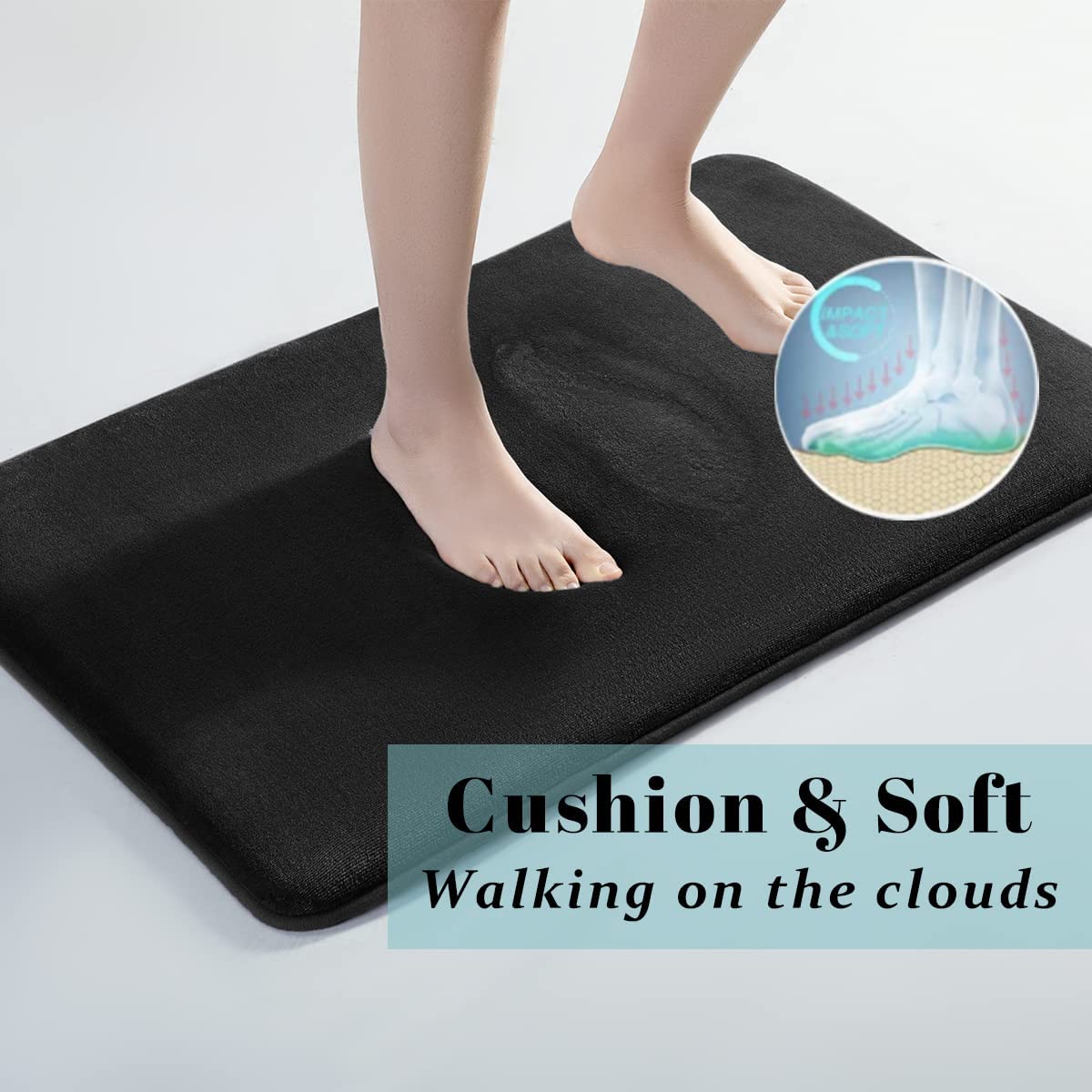 Rugs, Ultra Absorbent & Non-Slip Memory Foam Bath Rugs, Machine Washable, Soft Velvet Bath Mats，Easier to Dry for Bathroom Floor (17"×24", Black)