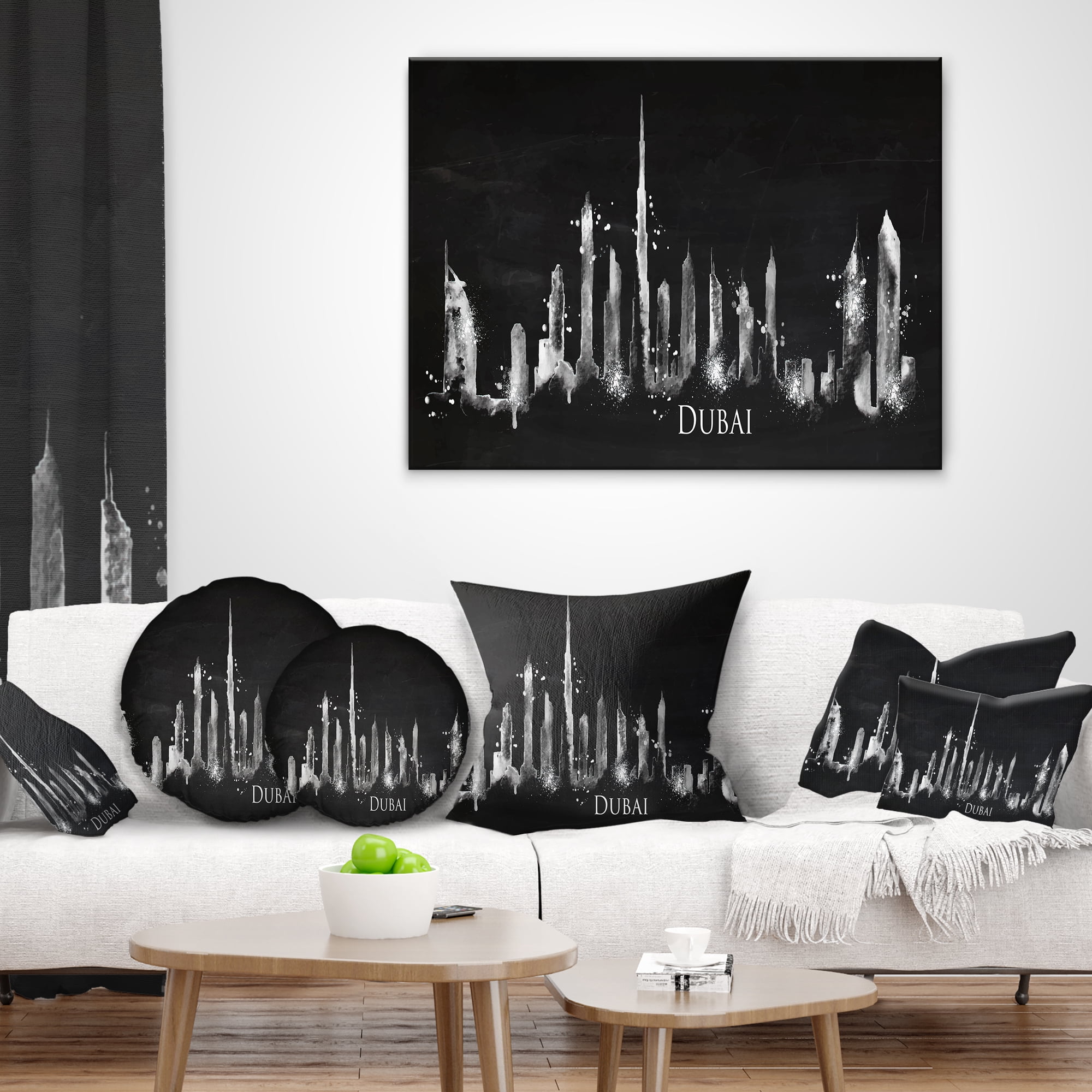 Designart Dubai Dark Silhouette - Cityscape Painting Throw Pillow - 16x16
