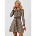 thumbnail image 3 of DARING DIVA Houndstooth Round Neck A-Line Elegant Plaid Dress M Khaki Brown, 3 of 6