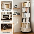 thumbnail image 2 of PORKISS 6 Tier Rotating Bookshelf, 360° Display Rotating Bookcase with Wheels and Drawer, Corner Storage Rack, Book Organizer Shelves for Home Office, Living Room, White, 2 of 10