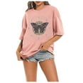 thumbnail image 2 of Womens Graphic T-shirts Short Sleeve Crewneck Butterfly Print Tee Plus Size Vintage Loose Summer Tops Pink L, 2 of 5