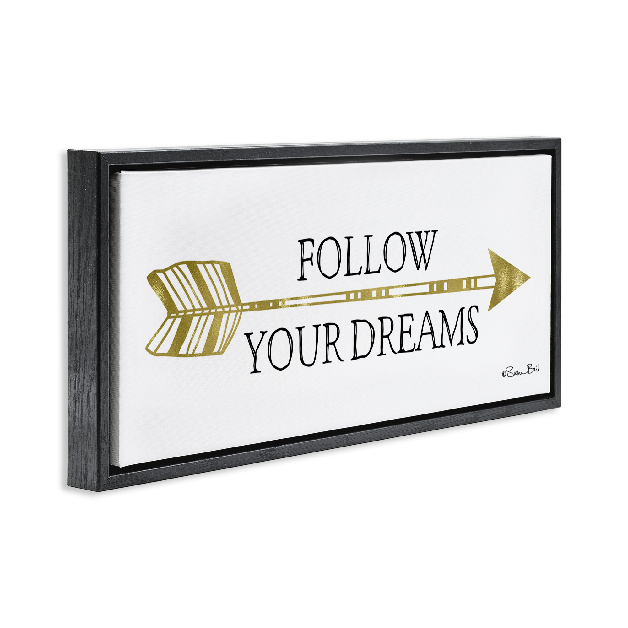 Stupell Industries Follow Your Dreams with Arrow Inspirational Painting Black Floater Framed Canvas Art Print Wall Art, 31 x 14