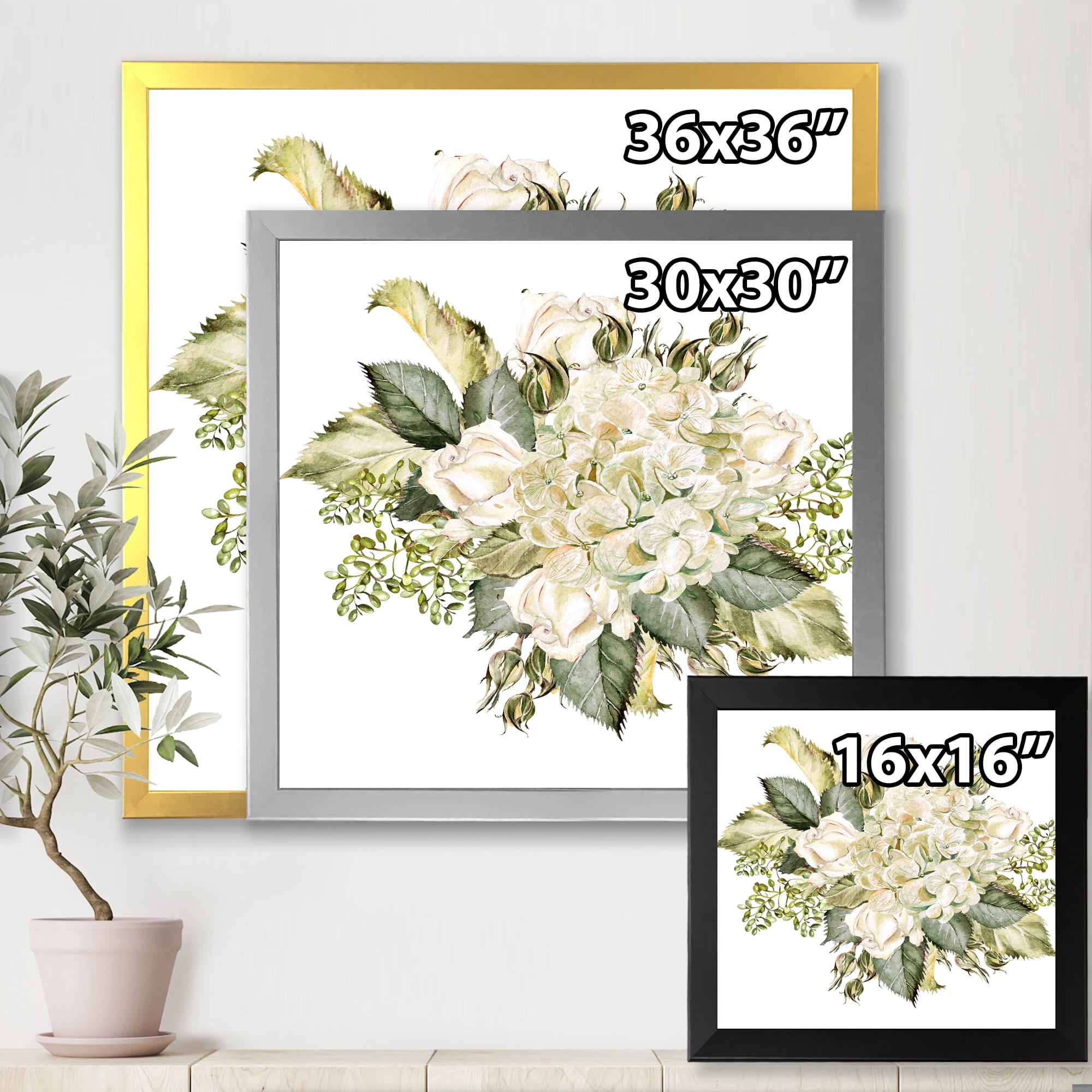 Designart 'Beautiful Bouquet With Roses and Hudrangea' Farmhouse Framed Art Print