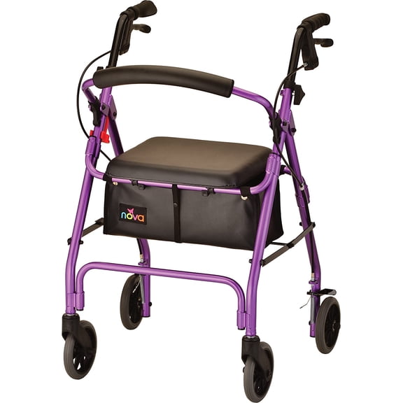 NOVA Medical Products GetGo Classic Rollator Walker, Rolling Walker for Height 5’4 - 6 inch, Seat Height is 22.25 inch, Classic Standard, Purple