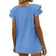 thumbnail image 4 of Siilsaa Womens Summer Tops Ruffle Short Sleeve V Neck T-Shirts Casual Loose Fit Blue,S, 4 of 4