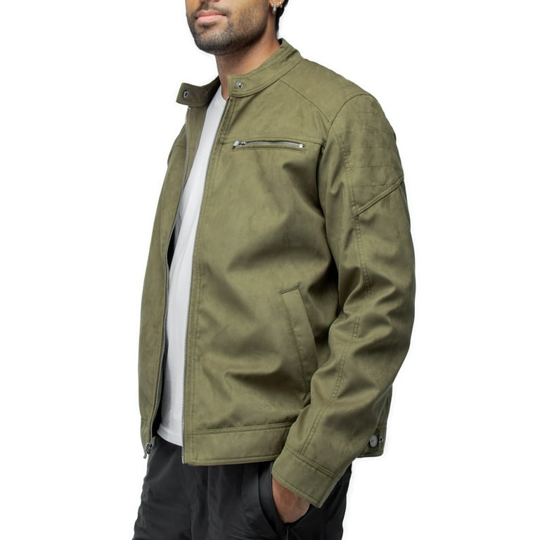 X RAY Jeans Mens Faux Suede Jacket Quilted Sleeves with Faux Shearling Lining, Olive, XL X RAY Jeans Mens Faux Suede Jacket Quilted Sleeves with Faux Shearling Lining, Olive, XL