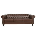 thumbnail image 3 of Chesterfield Sofa Couch, PU Tufted 3 Seater Sofa with Thick Cushion and Nailhead Trim, Mid-Century Rolled Arm Accent Sofa for Living Room, Bedroom, Office, Apartment, Small Space, Dark Brown, 3 of 7
