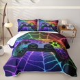thumbnail image 2 of Erosebridal Neon Rainbow Gamepad Twin Quilt Set for Boys Men, Spider Web Print Twin Coverlet Set, 2pcs, 2 of 7