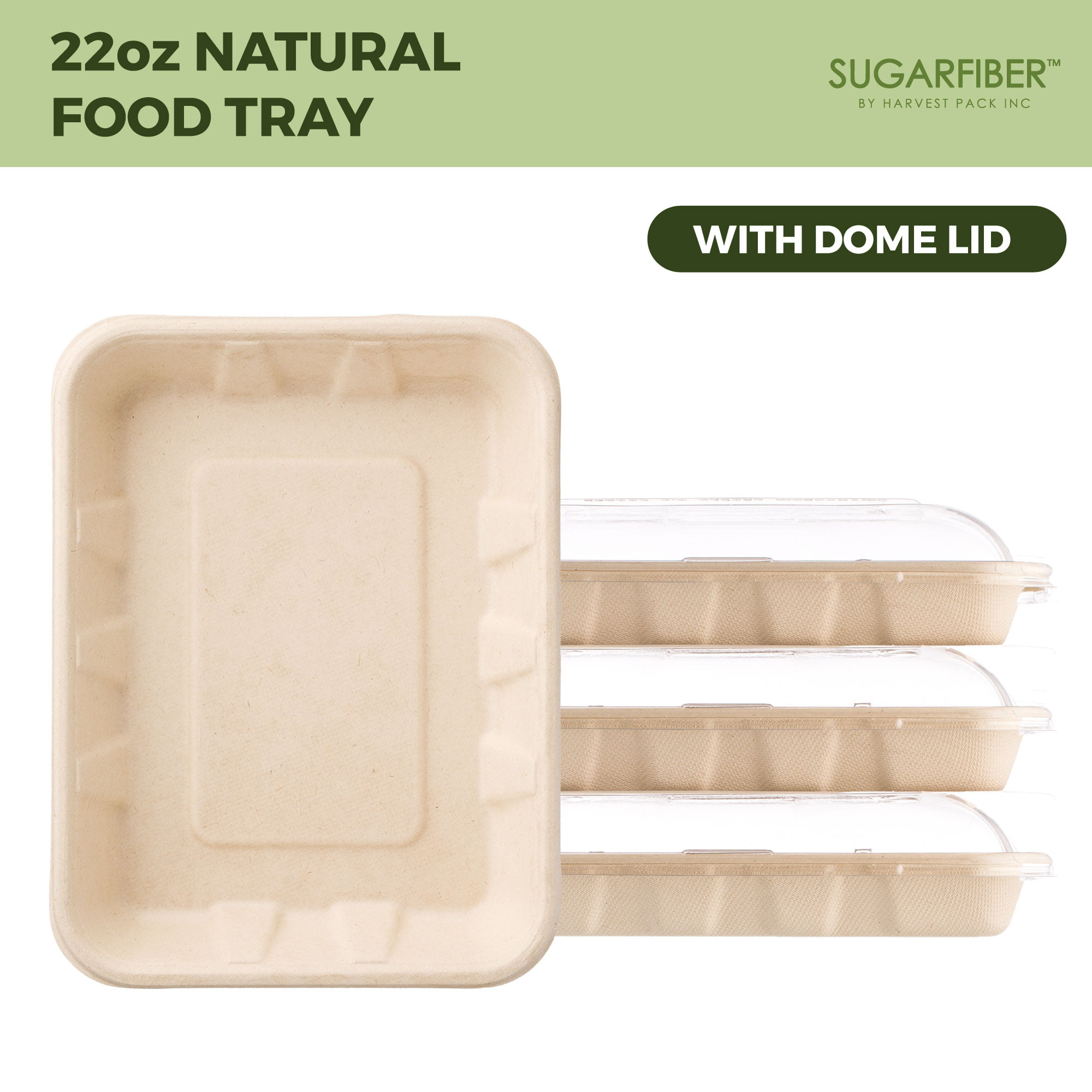 JAYEEY 37 OZ 4 Compartments disposable plates with Lids Eco-friendly Plant  Fibers Microwave & Freezer Safe 25 PACK
