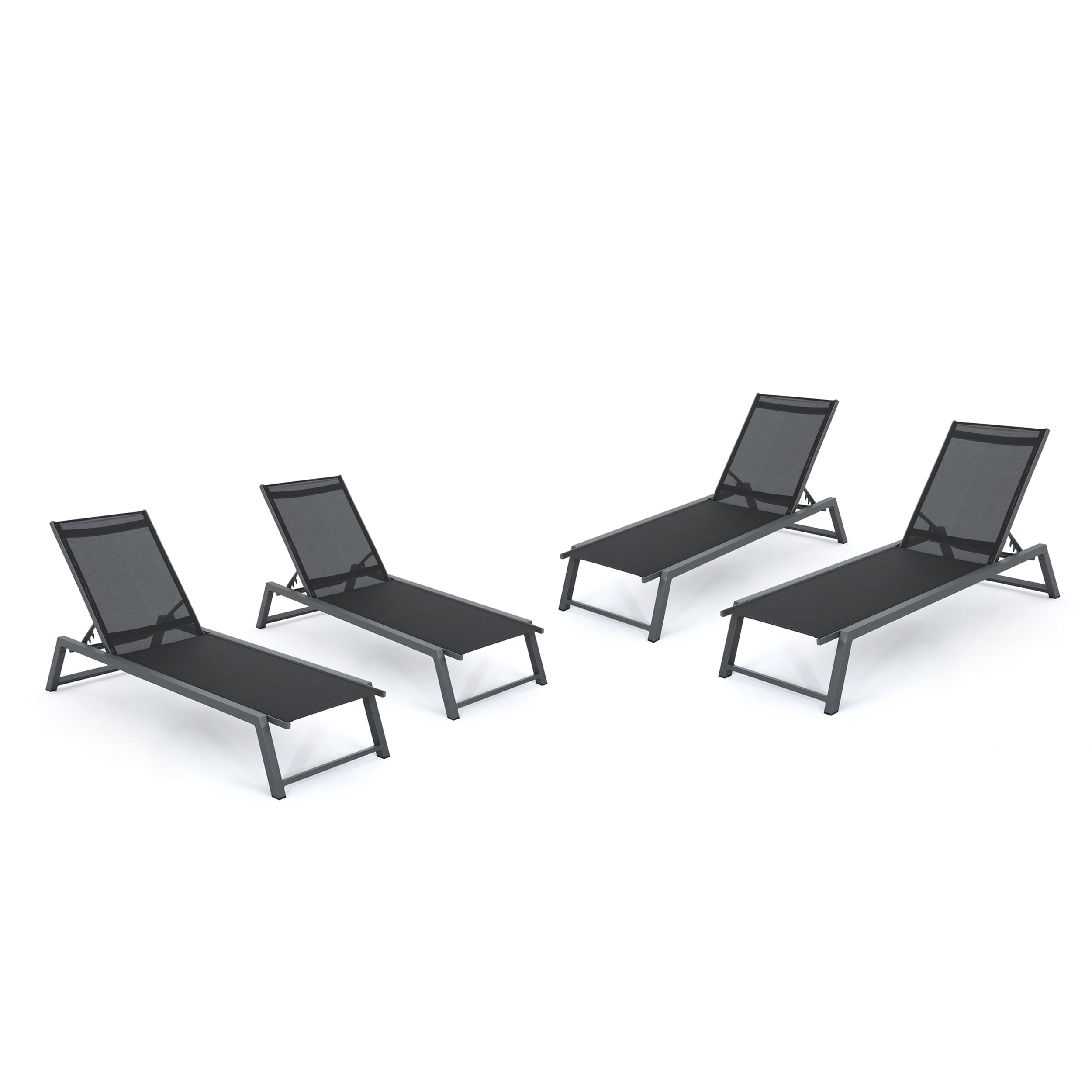 Monica Outdoor Aluminum Chaise Lounge, Set of 4, Grey, Black