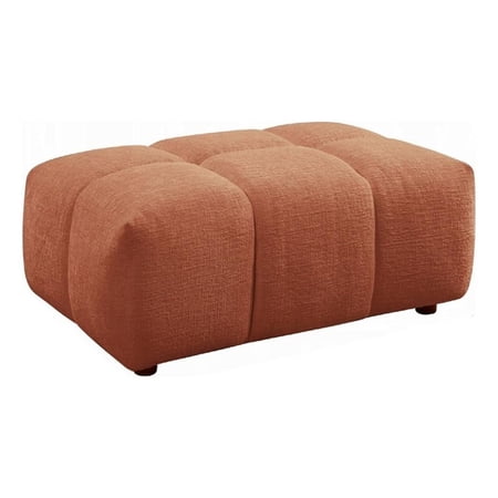 Leya Modular Ottoman- Tufted Coral Red Linen- 43 Inch Rectangular Seat