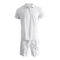 thumbnail image 5 of YYDGH Men's Two Piece Shorts Set Summer Casual Daily Outfits Oversized Short Sleeve Zip Up Lapel Polo Shirt and Wide Leg Pants, 5 of 5