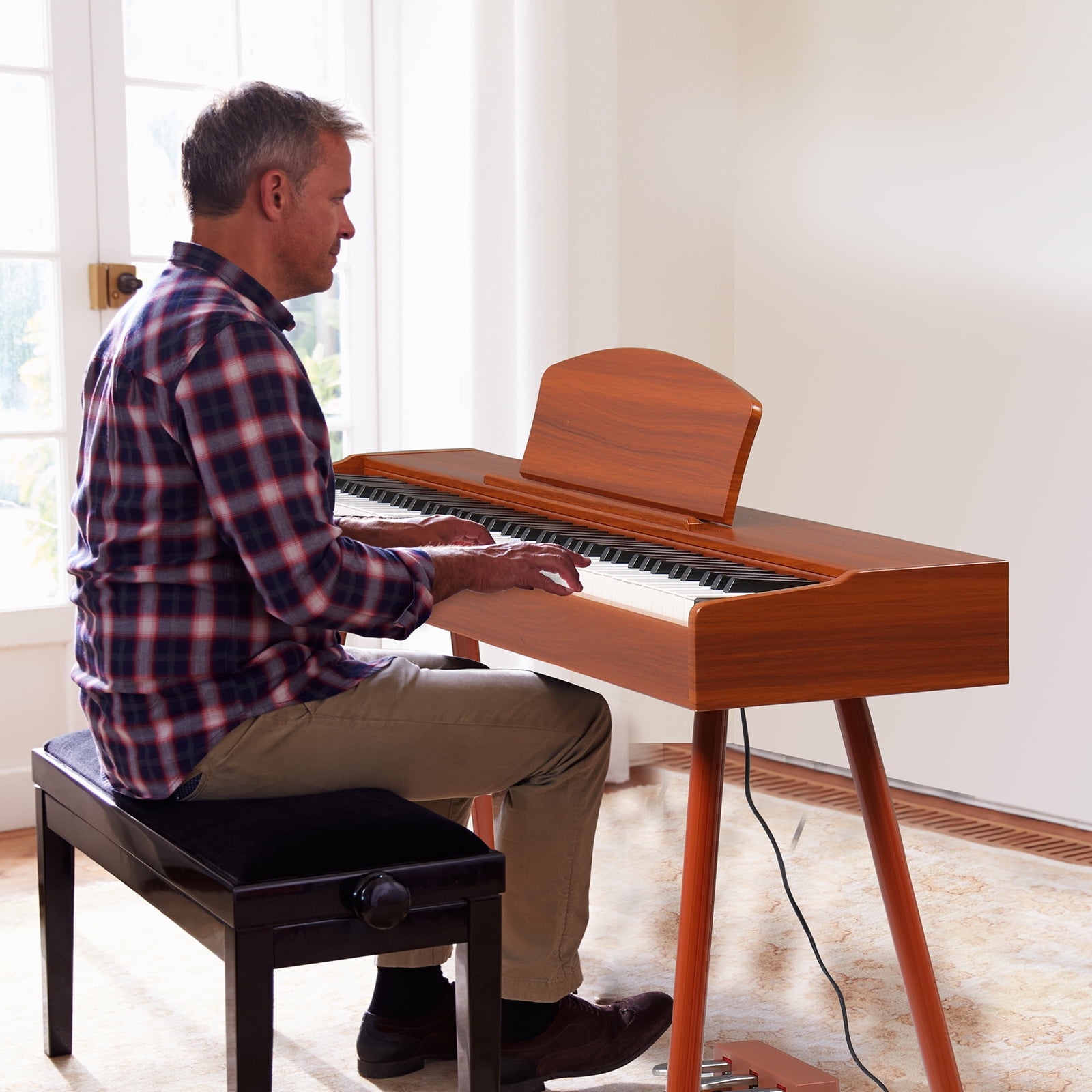 Zimtown 88 Key Keyboard Piano Weighted Action, Digital Piano with 3-Pedal Unit, Removable Music Stand, Stereo Headphone, Retro Dustproof Cloth and MIDI Connection