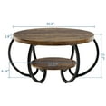 thumbnail image 7 of 30 Inch Round Farmhouse Coffee Table with Storage Shelf, 2-Tier Rustic Wood Center Table with Curved Metal Legs for Small Spaces, Apartments, Living Room, Brown, 7 of 7