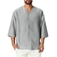thumbnail image 2 of Blusas y camisas de manga corta y cuello redondo para hombre, blusas casuales de moda para hombre, de color liso, con botones, cuello redondo y manga tres cuartos., 2 of 8