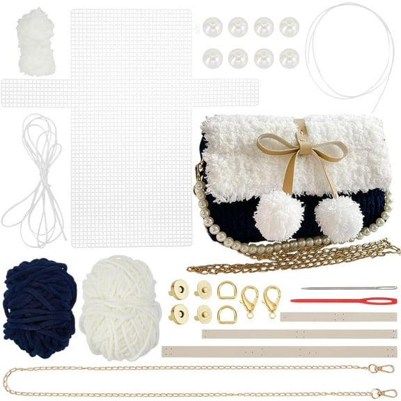 DIY Knitting Crochet Handbags Kit Imitation Pearl Knitting Crochet Bag Making Kit Blank Mesh Plastic Shoulder Bag Crafting Set for DIY Handmade Crochet Bag 8.6x1.9x5.1 Inch Black