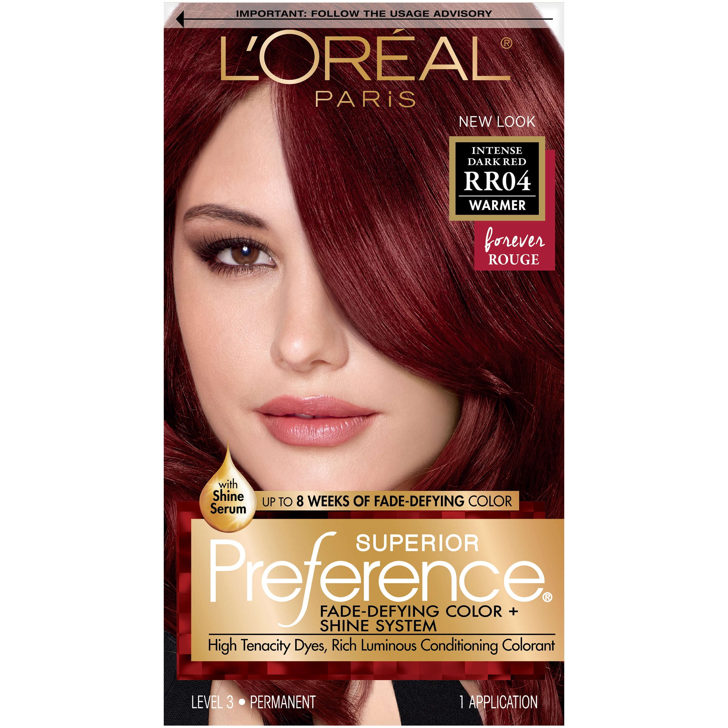L'Oreal Paris Superior Preference Fade-Defying Shine Permanent Hair Color,  RR-04 Intense Dark Red, 1 Kit 