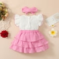 thumbnail image 4 of Zwiiyzr 2025 3-24M Baby Girl Summer Clothes Solid Ruffle Collared Flutter Sleeve Bow Dress Headband 2Pcs Outfits Set Pink, 4 of 9