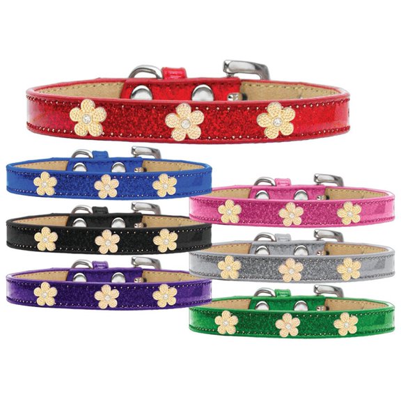 Mirage Pet Gold Flower Widget Dog Collar Emerald Green Ice Cream Size 20
