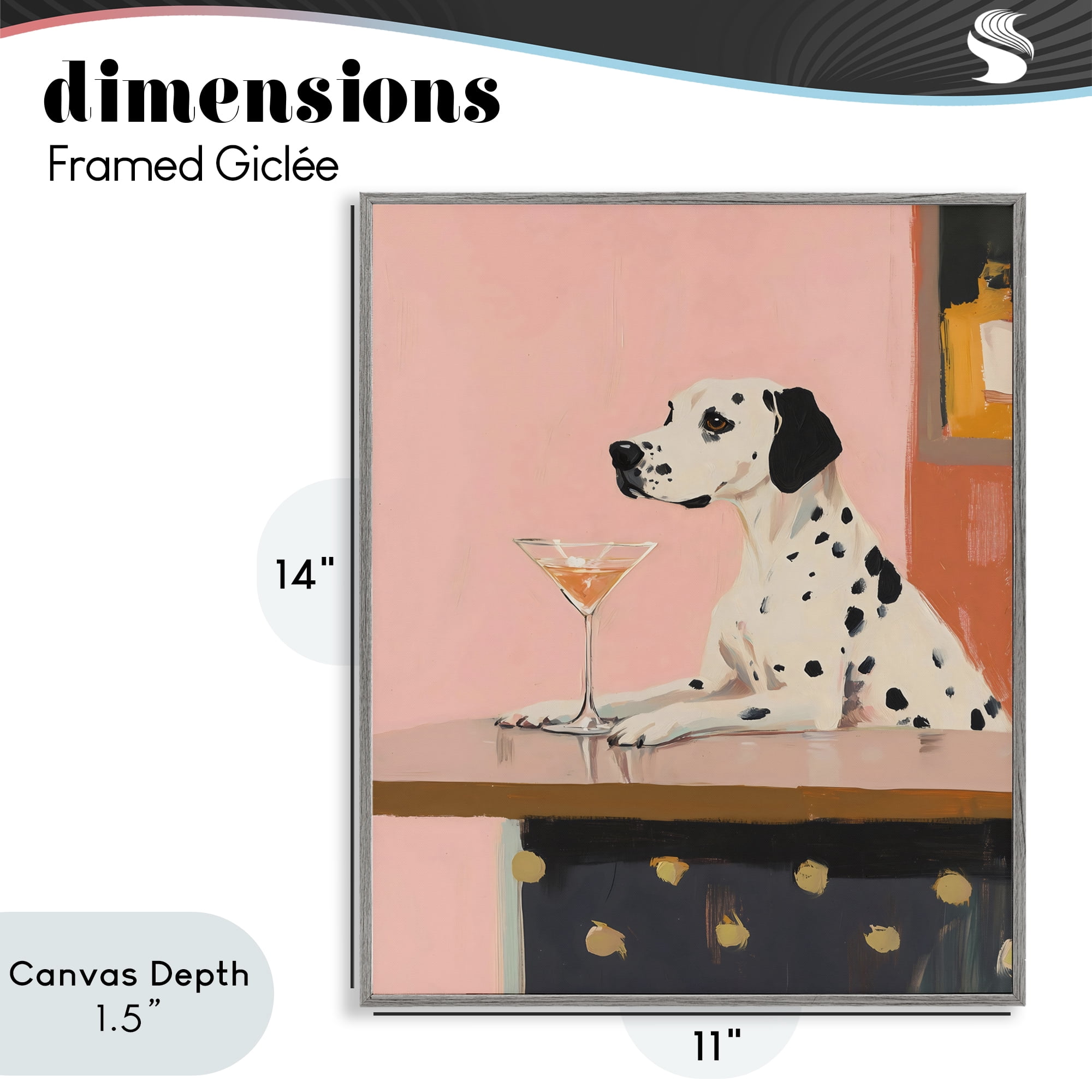 Stupell Industries Dalmatian at Cocktail Bar Gray Framed Giclee Art, design by The Prints Vibe