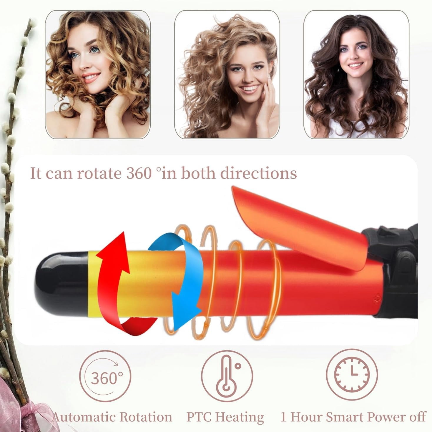 1.1 inch Automatic Curling Wand Rotating Curling Iron for Long Short Hair,Professional Hair Styling Irons Fast Heating