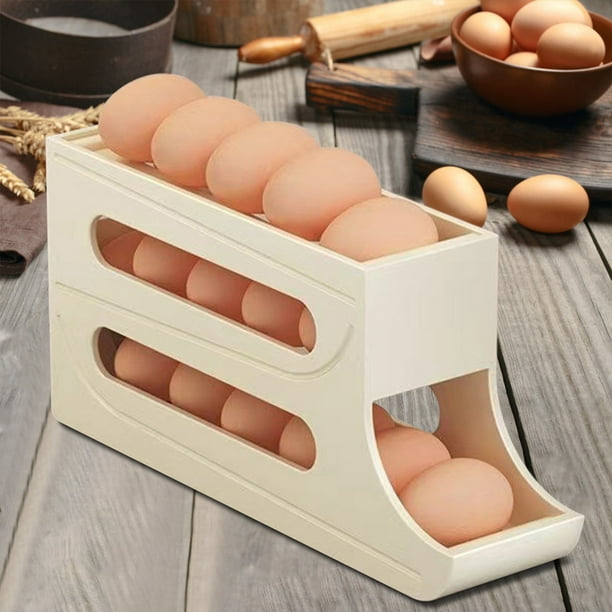 Organizador de Huevos de 3 Niveles para Refrigerador, con Ruedas Automáticas, Dispensador de Huevos Que Ahorra Espacio, 30 Huevos, Gran Capacidad.