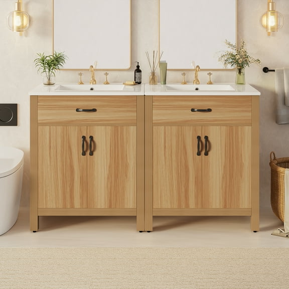 Euroco 60" Wood Bathroom Vanity with Solid Wood Frame, 4 Soft Close Doors,2 Flip Drawer, Adjustable Shelf, Modern Storage Cabinet