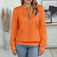 thumbnail image 2 of Fiaer Quarter Zip Women Sweatshirts Crew Neck Plus Size Long Sleeve Jacquard Pullovers Baggy Casual Fashion Tops Orange XL, 2 of 7