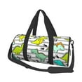 thumbnail image 2 of Xecao Funny Dinosaurs on Stripes print Round Travel Duffel Bag is a foldable gym bag with an inner pocket, perfect for travel sports, 2 of 8