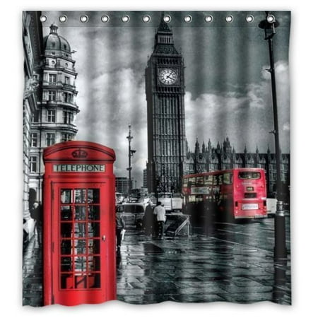 Red Shower Curtain Set HelloDecor London Landmark Red Telephone Booth Shower Curtain Polyester Fabric Bathroom Decorative Curtain Size 66x72 Inches ()