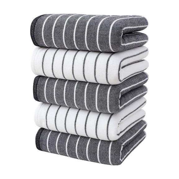 Btomtd 5-Pack Cotton Towels Set with Stripe, Water Absorbent and Soft Washcloths, Household Bath Towels and Face Towels for Daily Use, Size 30" x 14", A