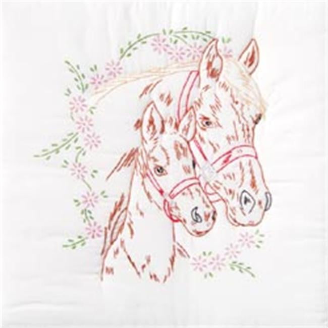 Jack Dempsey Mare And Colt Stamped White Quilt Blocks, 18' x 18'