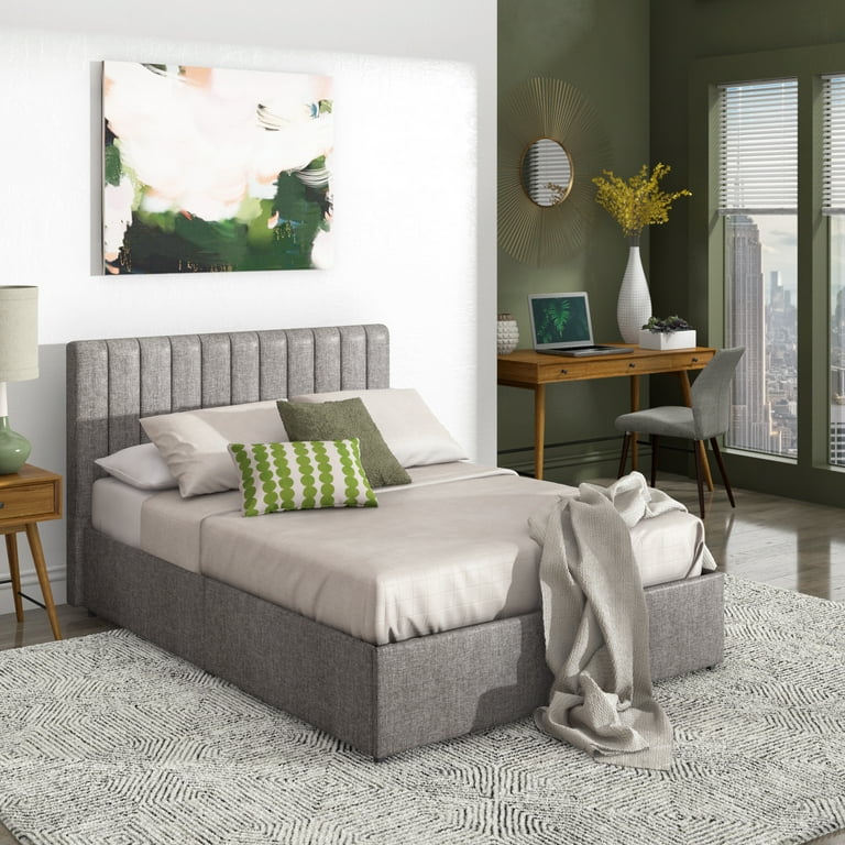 Weston Home Gaylen Grey Linen Upholstered Storage Platform Full