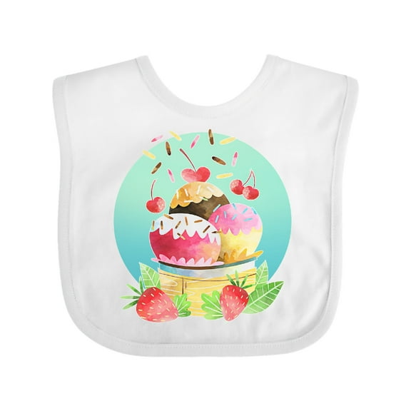 Inktastic Ice Cream Sundae with Sprinkles, Strawberries, and Cherries Boys or Girls Baby Bib