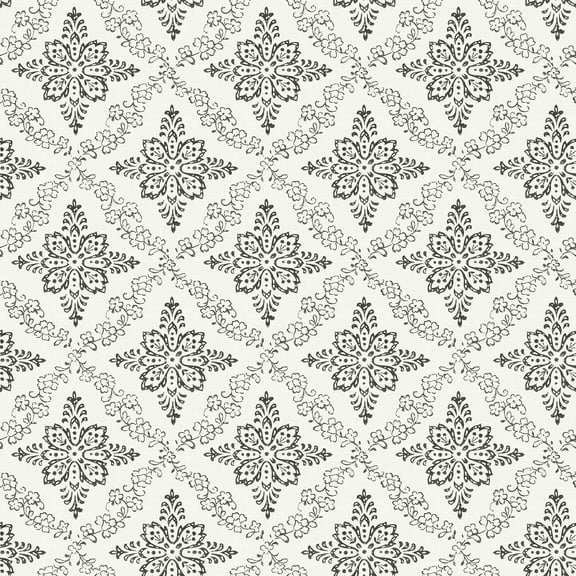 Chesapeake Wynonna Black Geometric Floral Prepasted Non Woven Blend Wallpaper, 20.5-in by 33-ft, 56.4 sq. ft.