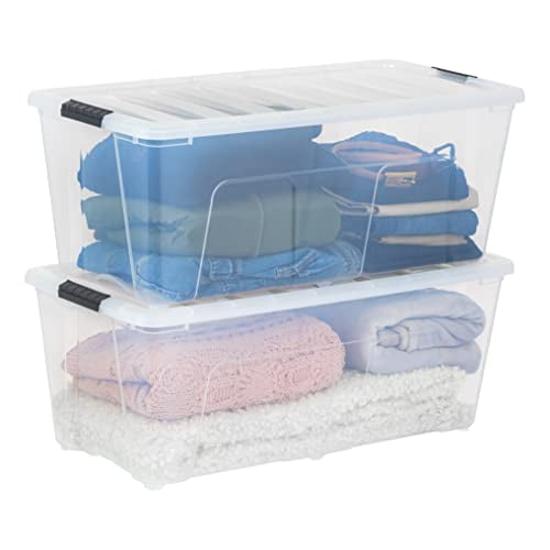 IRIS USA Lot de 2 Bacs de Rangement en Plastique de 84 Pintes avec Couvercle Durable, Transparent