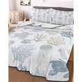 thumbnail image 3 of Quilts Twin Size Bedding Set, Blue Coastal Lightweight Quilted Comforter, Nautical Summer Beach Coral Sea Turtle Soft Reversible Bedspread Coverlet with Pillow Covers for All Season, 68" x 86", 3 of 7