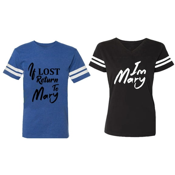 If Lost Return To Mary I am Mary Matching Couple Cotton Jerseys (Men Royal / Women Black) (Men S / Women S)