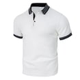 thumbnail image 3 of Mens Summer Color Block Polo Shirt Contrast Collar T Shirt Summer Short Sleeve Top White M, 3 of 9