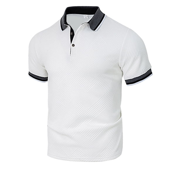 IWRICH Polo Shirts for Men Textured Jacquard Short Sleeve Shirt Regular Fit Dress Formal T-Shirts White XL