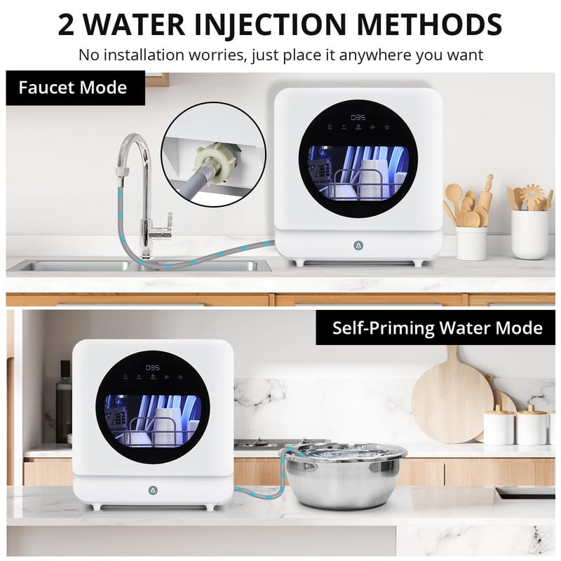 Towallmark 6 Washing Programs, Portable Countertop Dishwasher, Mini Dishwasher with 3 Spray Arms, 2 Water Inlet Methods, High Temperature Drying, Touch Control for Home Apartments RVs