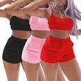 thumbnail image 3 of Yuemengxuan Women's Solid Color 2Pcs Plush Low Neck Crop Tank Tops with High Waist Short Pants, 3 of 5