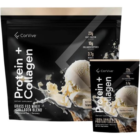 Protein + Collagen Powder | 23g Protein (Grass-Fed Whey + Collagen) | 3.7g BCAAs | Supports Muscle & Joint Health | Gluten & Soy Free | No Artificial Ingredients | 15 Sachets - Vanilla
