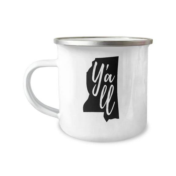 Ya'll Mississippi Map Enamel Camping Tea Mug - Great Gift Idea for Outdoors, Travels and Adventures