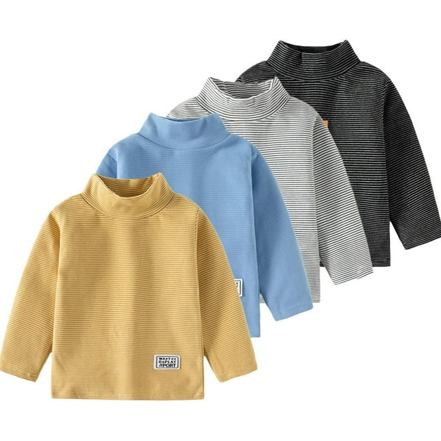 T-shirts à Manches Longues pour Bébés et Tout-Petits 1-6 Ans, Col Roulé, Molleton Rayé, Couche de Base Thermique, Hauts, Blouse pour Filles et Garçons
