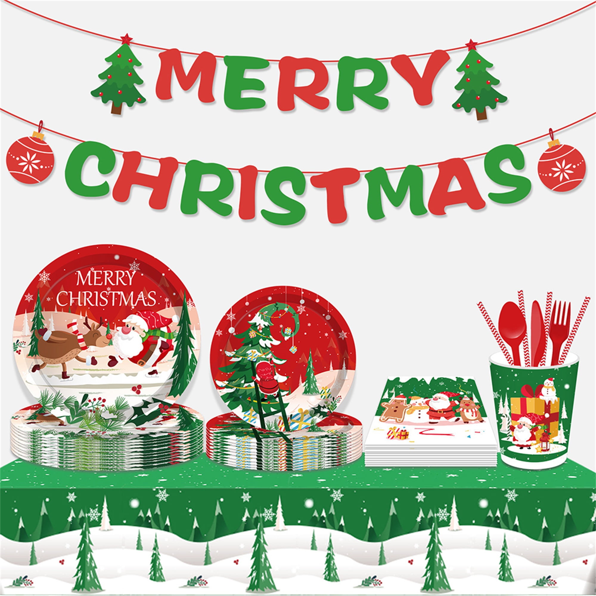 Kepooman Christmas Tree Santa Claus Paper Plates, Party Supplies, Party Decorations, Birthday Disposable Tableware Set Include Plate, 8 Guests for Plates, Napkins, Cups 68PCS Kepooman Christmas Tree Santa Claus Paper Plates, Party Supplies, Party Decorations, Birthday Disposable Tableware Set Include Plate, 8 Guests for Plates, Napkins, Cups 68PCS